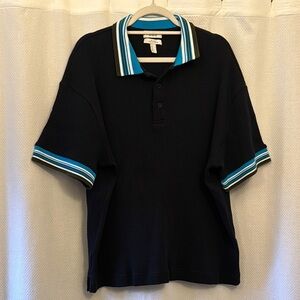COS Black and Blue Polo Shirt with Striped Accents